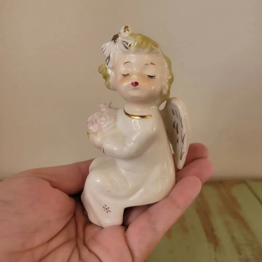 Ceramic Angel Figurine with Flowers